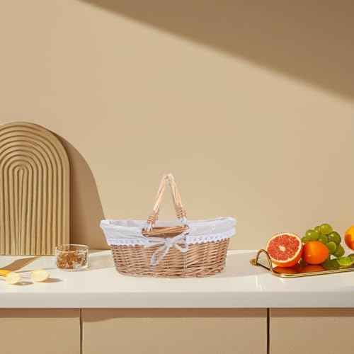 Healifty Easter Wicker Picnic Basket with Liner and Handles