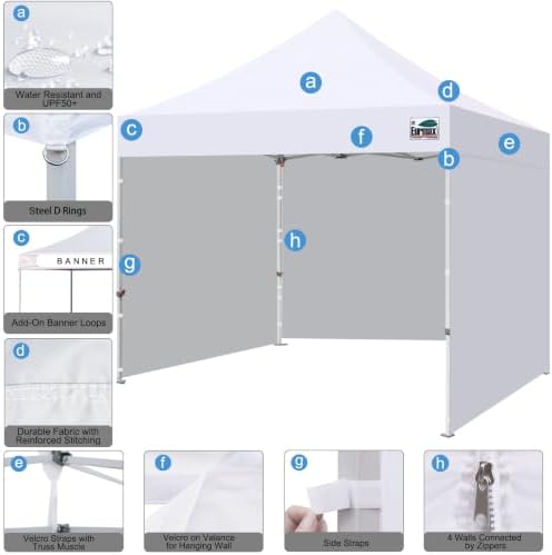 Eurmax USA 10x10 Pop Up Canopy Tent,Commercial Tent with Patented No-Tip Roll...