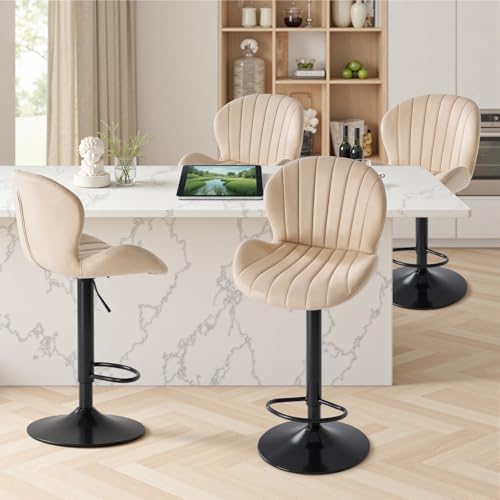 Sweetcrispy Bar Stools Set of 4, Swivel Adjustable Height Fabric Bar Chair