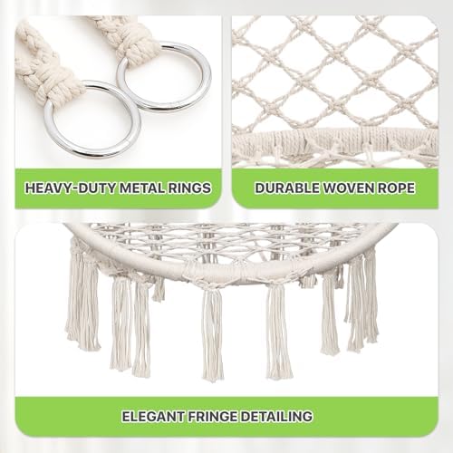 Magshion Macrame Hanging Hammock Chair with Cozy Full Cushion, Beige
