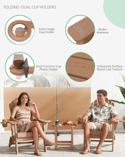 Plawdlik Oversized Folding Adirondack Chair Set of 4, Outdoor Chair, Teak