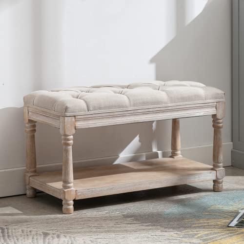chairus Storage Bench 31.5" W Button Tufted Small Entryway Bench with Wo...