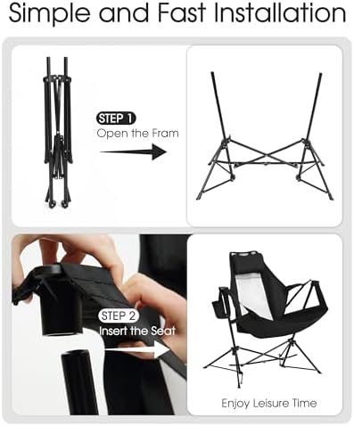 HOMEFUN Hammock Chairs, Swinging Camping Chairs, Set of 2, Black