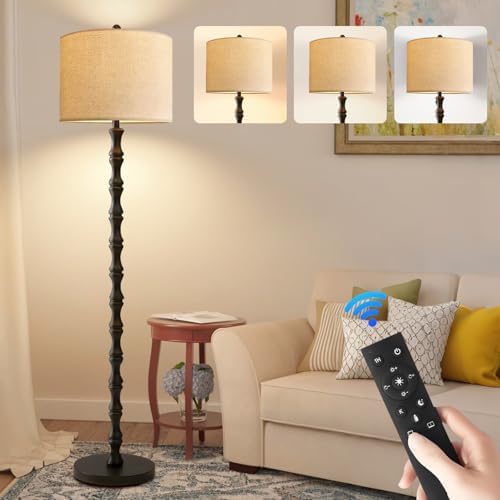 Wood Floor Lamps for Living Room Rattan Floor Lamp with Remote Control& 3...