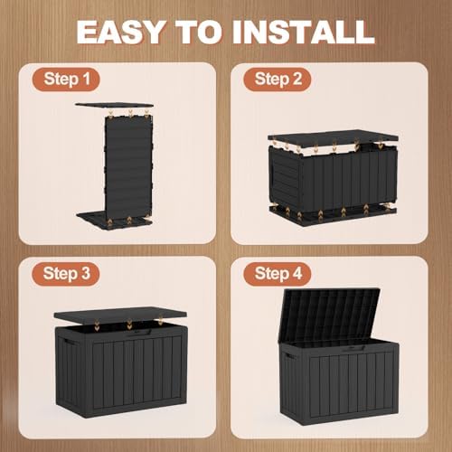 EFU Outdoor Storage Box 60 Gallon Deck Box, Waterproof Resin, Black