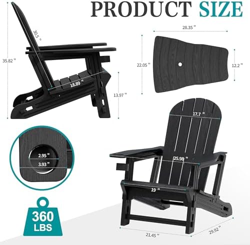 JY QAQA Outdoor Adirondack Chair Set of 2, All-Weather HDPE Patio Furniture w...