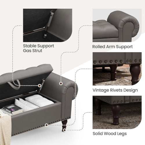 YOUDENOVA 60" Ottoman with Storage, Upholstered Storage Ottoman Bench wi...