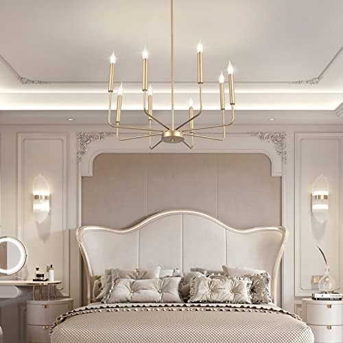 WOKNOS Modern Gold Farmhouse Chandeliers, 8-Light Industrial Metal Chandelier...