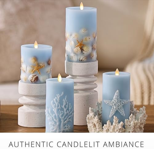 Luminara Flameless LED Candle Soft Chambray Embedded Seashell & Starfish ...