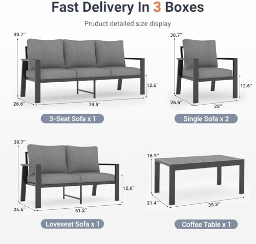 UDPATIO Aluminum Outdoor Patio Furniture Set 5 Pieces Metal Conversation Sets...