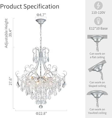 WUZUPS Crystal Chandelier 10-Light Pendant Ceiling Light Modern Lighting Fixt...