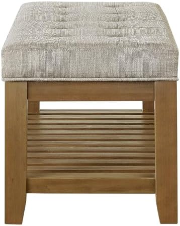 24KF Large Rectangular Upholstered Tufted Linen Fabric Ottoman Bench, Padded ...