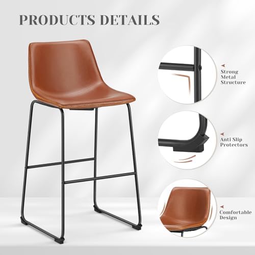 DUMOS Counter Height Bar Stools Set of 4, Faux Leather High Bar Chairs