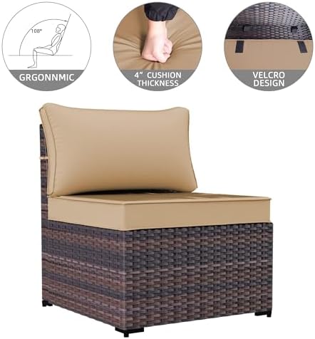 7 Pieces Outdoor Patio Furniture Sets,Wicker Conversation Set Sectional Sofa,...