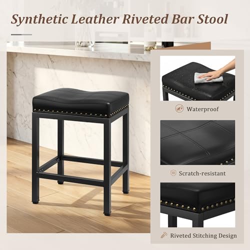 GRUSIGN 24 Inch Bar Stools Set of 2, Counter Height PU Leather Kitchen Chairs...