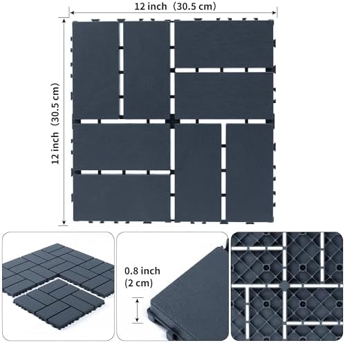 Plastic Interlocking Deck Tiles (44 PCS), 12x12 Inches Waterproof Outdoor Pat...
