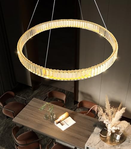 32'' Modern Ring Chandelier Crystal Chandeliers for Dining Room Round...
