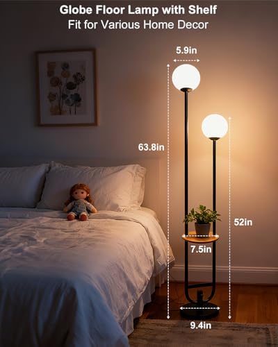 Lightdot Globe Floor Lamp with Table Black Candle Holder Style Floor Lamps