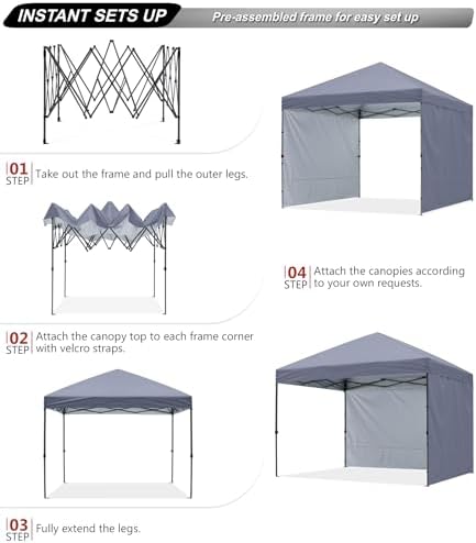ABCCANOPY Easy Pop up Canopy Tent with 2 Sidewalls for Outdoor Sun Blocking o...