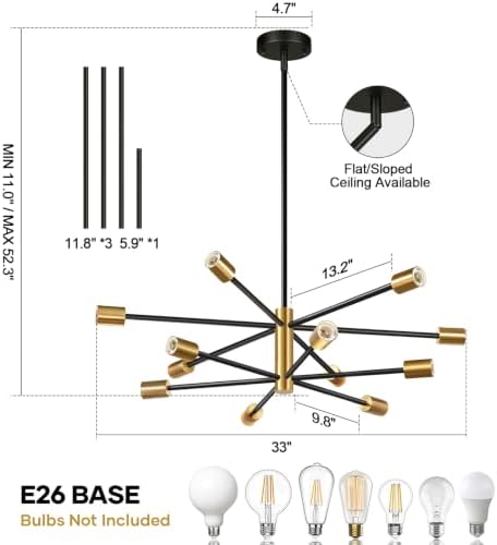 11"-52" Height Adjustable Modern Chandelier Ceiling Light Fixture, ...