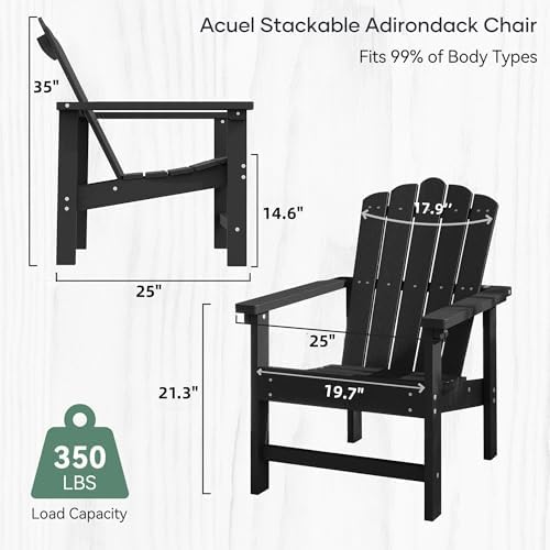 HDPE Stackable Adirondack Chairs Set of 2, Black