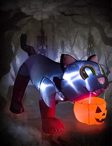 AJY 8FT Halloween Inflatable Giant Black Cat & Pumpkin with LEDs