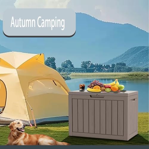 Outdoor Storage Box Waterproof, 45 Gallon Lockable Resin Deck Box Large, Pati...