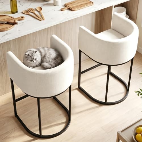 26" H Counter Height Bar Stools Set of 2, Modern Barrel Counter Stools w...