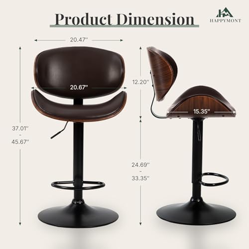 Bar Stools Set of 2, Adjustable Height 24-33'' Swivel Bar Chairs