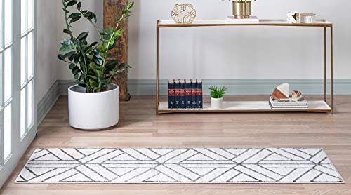 Rugs.com Lattice Trellis Collection Rug – 6 Ft Runner White Low-Pile Rug Perf...