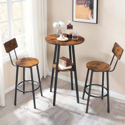 HOOBRO 3 Pieces Round Bar Height Table and Chairs Set, Round Dining Table Set...