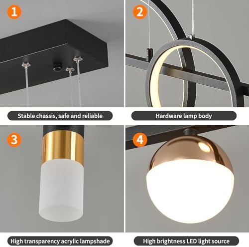 Siittoo Modern Linear Chandelier, Dimmable LED Pendant Light with Remote