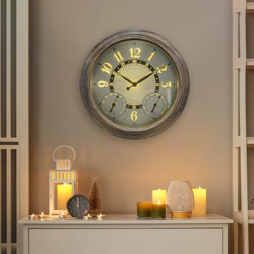 Pytha Sight 15 Inch Metal Illuminated Outdoor Clocks for Patio Waterproof