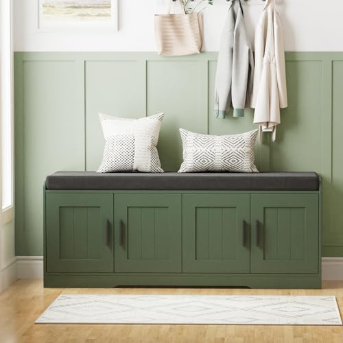 Homleke Shoe Storage Bench, 4 Doors & Thickened Padded Seat Cushion