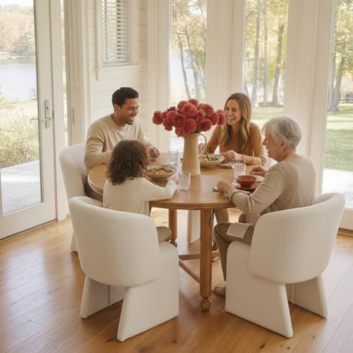 NORDICANA Barrel Dining Room Chairs with Arms, Set of 4, Off-White
