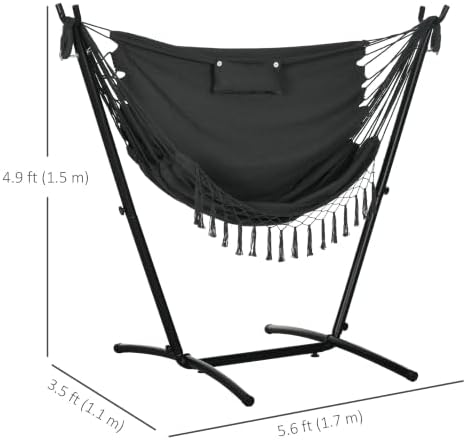 Outsunny Patio Hammock Chair with Stand Side Pocket Headrest Dark Gray