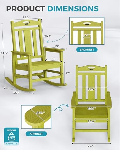 Ciokea Oversized Outdoor Rocking Chair, 380lbs Heavy-Duty Large Patio Rocker,...