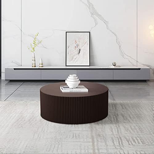 Brown Round Drum Coffee Tables for Living Room Contemporary Circle Coffee Tab...