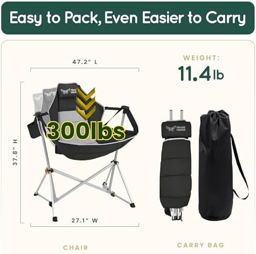 Hammock Camping Chair – Folding Swing Chair with Headrest & Cup Holder, 3...