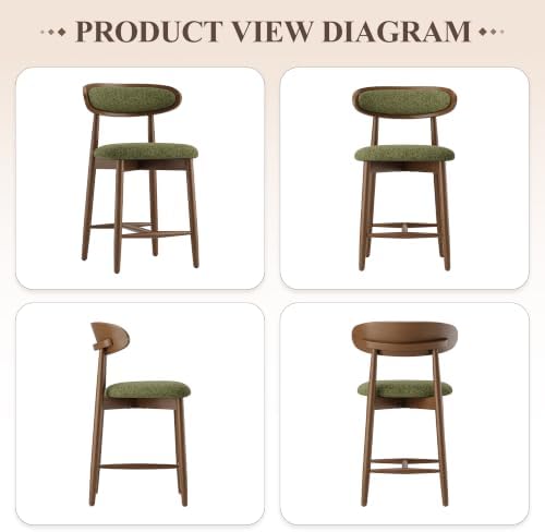 Bar Stools Set of 2, 24.8″ Counter Height Barstools with Wood Legs