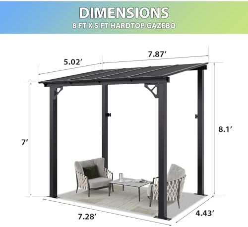 Aoxun Premium Gazebo with Aluminum Frame & Polycarbonate Panel 8’x5’, Black