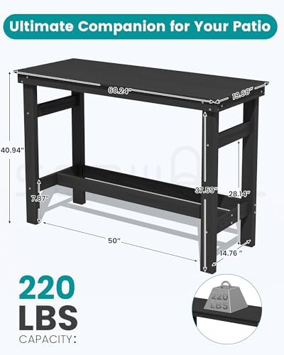 SERWALL 41" HDPE Outdoor Bar Table with 1.6" Umbrella Hole, Black