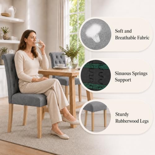 Yaheetech Dining Chairs Set of 2 Modern Upholstered Parson Chairs Dark Gray