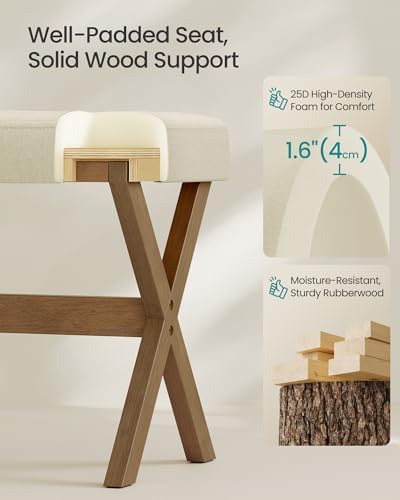 SONGMICS Makeup Stool, Padded Vanity Foot Rest, Solid Wood X Legs