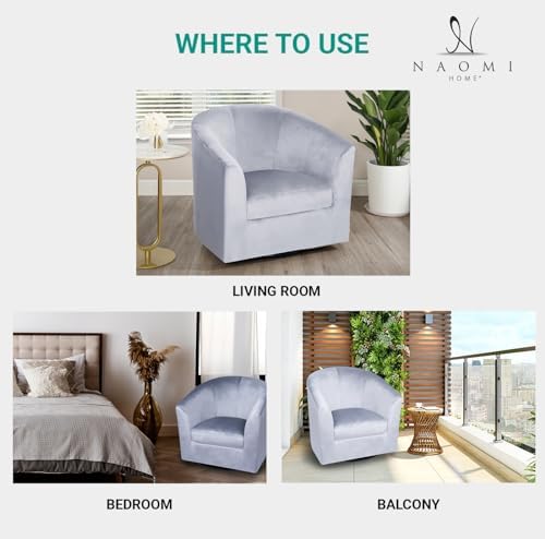 Naomi Home Ariana Swivel Accent Chair – Modern Barrel Accent Armchair with 36...