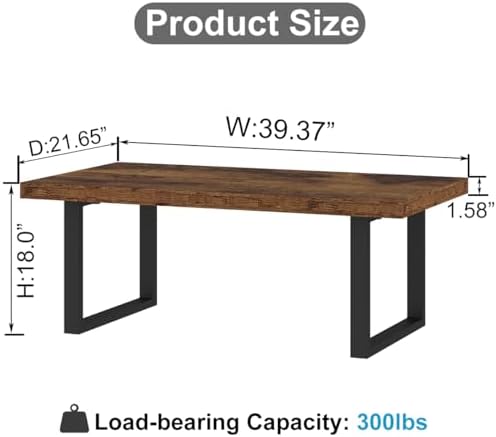 IBF Rustic Brown Coffee Table, Industrial Wood Living Room Table 39 Inch