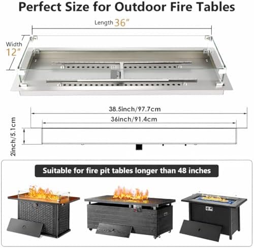 GRISUN Upgraded 36 x 12 Inch Rectangular Drop-in Fire Pit Burner Kit