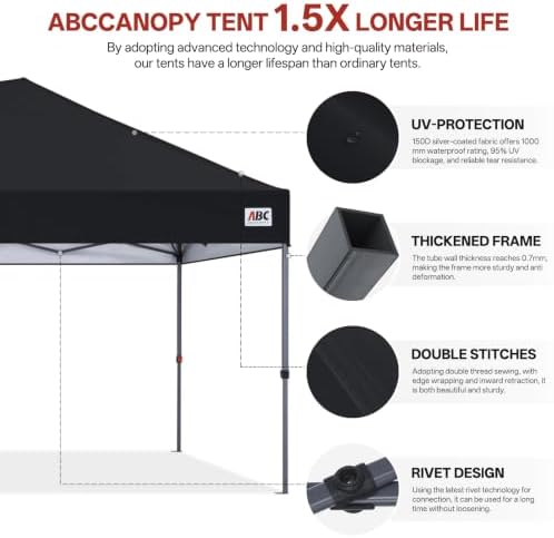ABCCANOPY 10x20 Pop Up Canopy Tent, Heavy Duty Weather Protection, Black