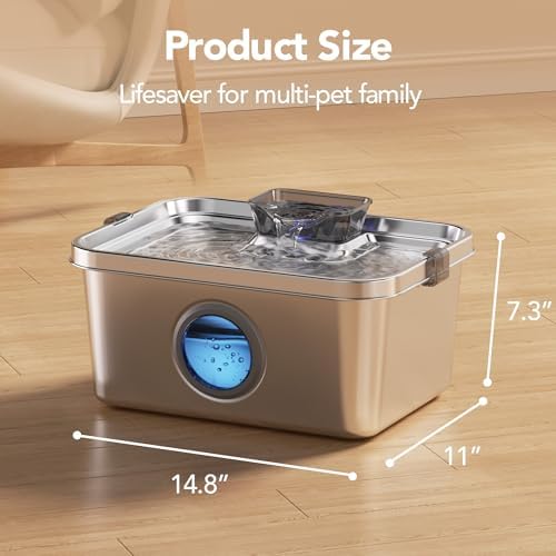PETIMI Dog Water Fountain, 3 Gallons Stainless Steel Dog & Cat Water Foun...