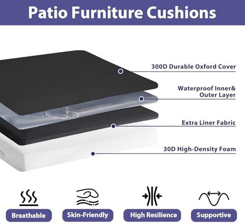 IPYNBAP Outdoor Chair Cushions Set of 4 -Waterproof Outdoor Seat Cushions for...